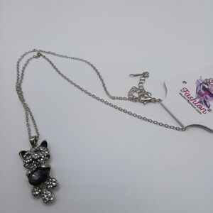 Happy Kitty Holding Amethyst Necklace